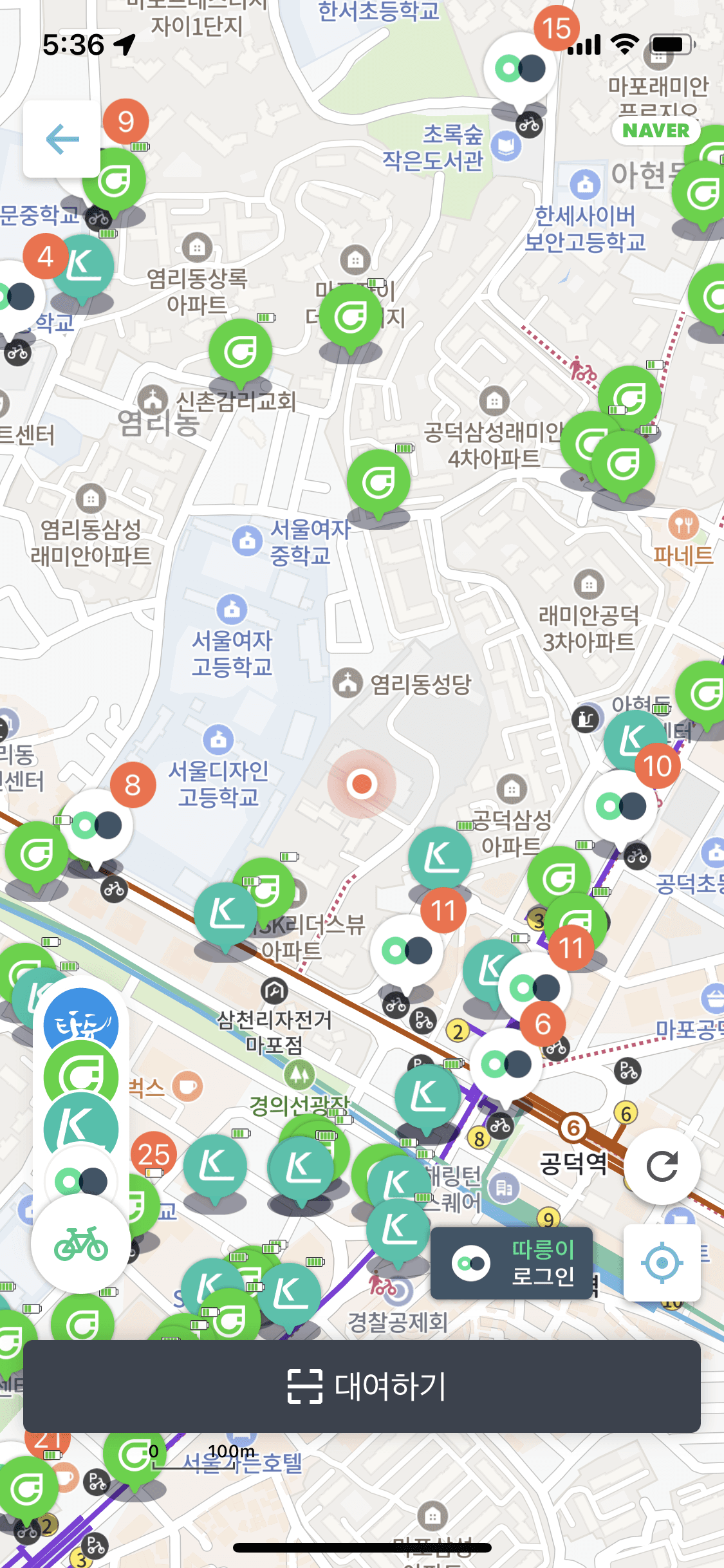 현재 위치 기준 자전거 정류장 현황